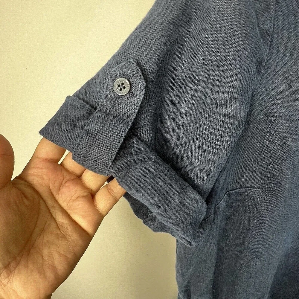 Lauren Ralph Lauren Navy Blue Linen Romper Size 6 Short Sleeve